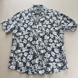 Saks Fifth Avenue Shirt Mens XL Blue Floral Slim Fit Linen Button Up